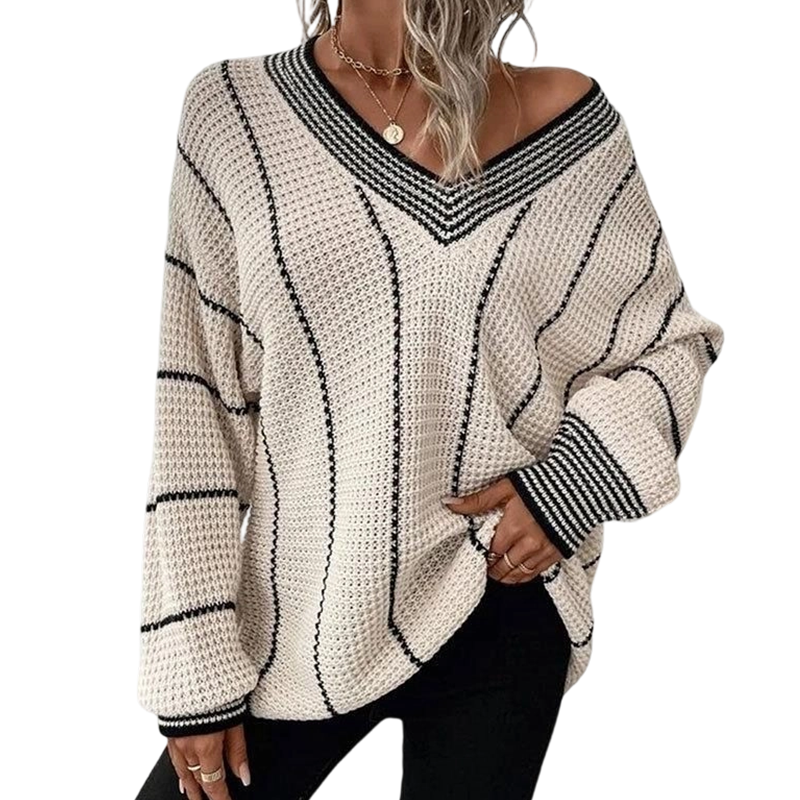 ⌛Limited-Time Offer-Women's Loose Casual V-Neck Striped Sweater
