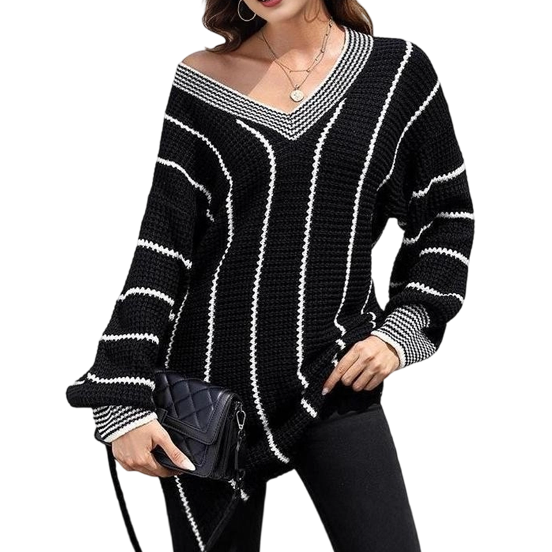 ⌛Limited-Time Offer-Women's Loose Casual V-Neck Striped Sweater