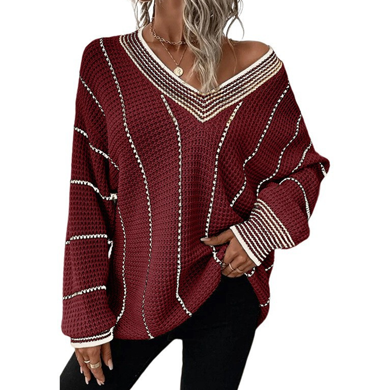 ⌛Limited-Time Offer-Women's Loose Casual V-Neck Striped Sweater