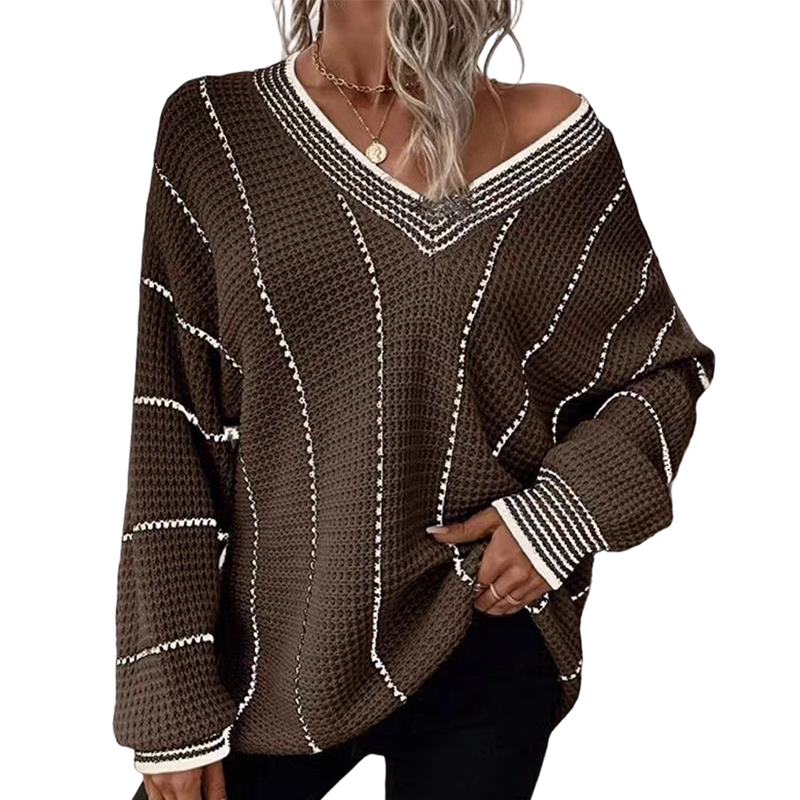 ⌛Limited-Time Offer-Women's Loose Casual V-Neck Striped Sweater
