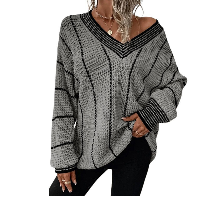 ⌛Limited-Time Offer-Women's Loose Casual V-Neck Striped Sweater
