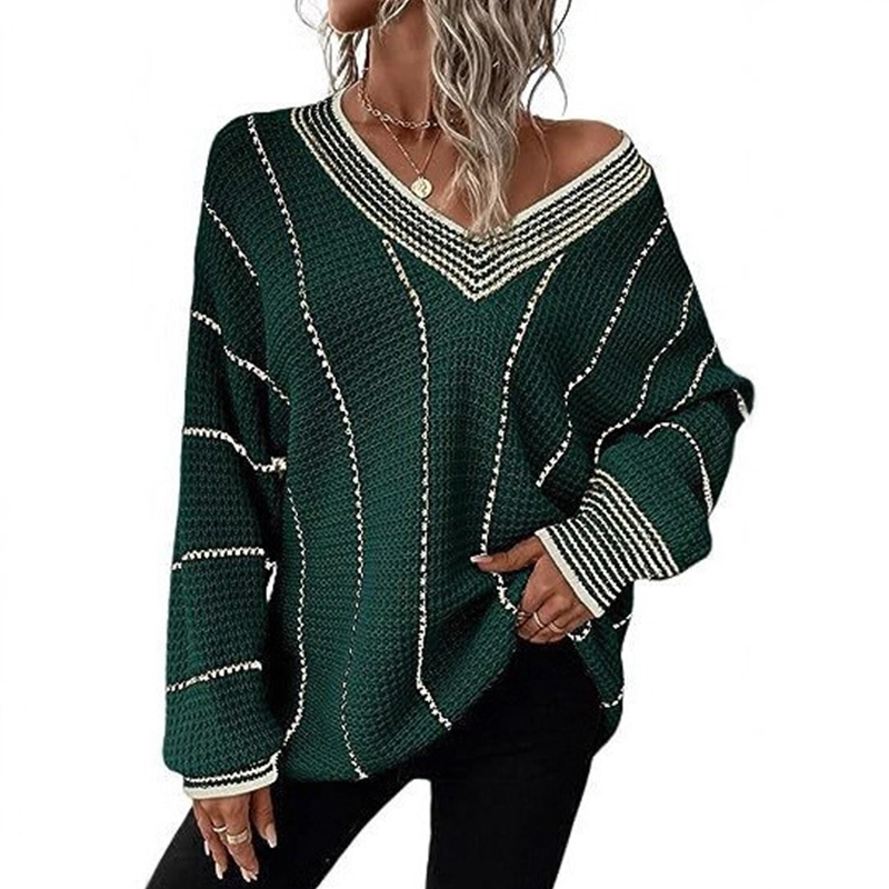 ⌛Limited-Time Offer-Women's Loose Casual V-Neck Striped Sweater