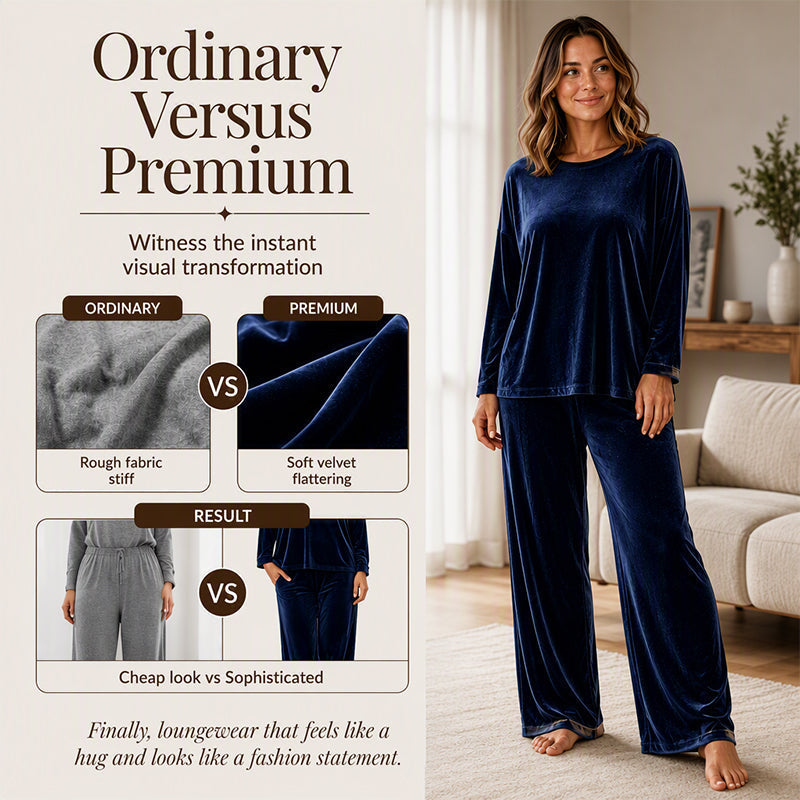 ⏰Last Day Sale 50% Off 💃 Women's Velvet Long Sleeve Top & Wide-Leg Pants Set