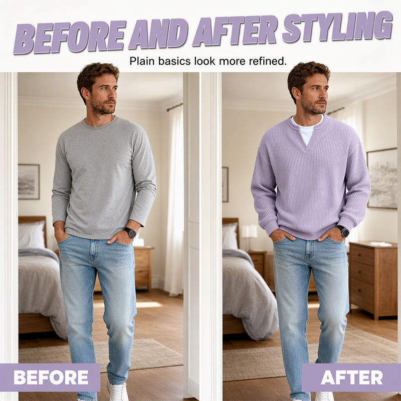 🔥🔥LAST DAY SALE ONLY ￡13.99!!✨ Timeless Comfort | Men's Textured Waffle Layered-Look Long-Sleeve Tee