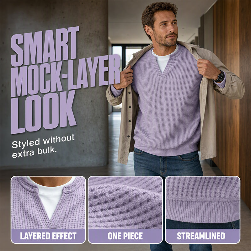 🔥LAST DAY SALE ONLY ￡13.99!!✨ Timeless Comfort | Men's Textured Waffle Layered-Look Long-Sleeve Tee