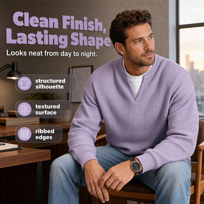 🔥🔥LAST DAY SALE ONLY ￡13.99!!✨ Timeless Comfort | Men's Textured Waffle Layered-Look Long-Sleeve Tee