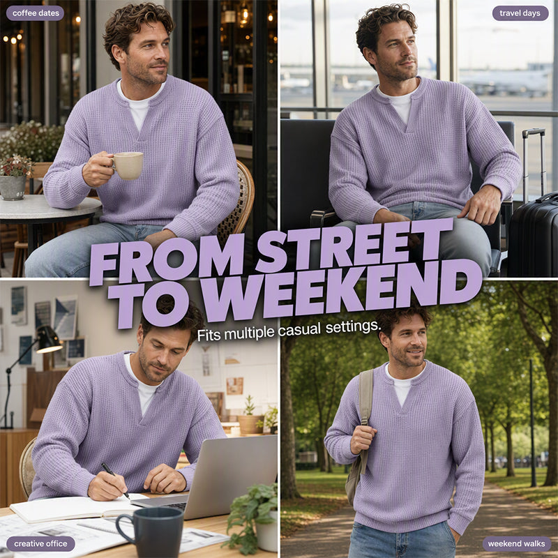 🔥🔥LAST DAY SALE ONLY ￡13.99!!✨ Timeless Comfort | Men's Textured Waffle Layered-Look Long-Sleeve Tee