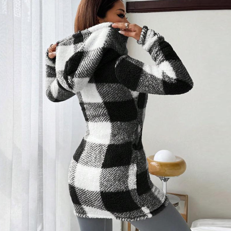 🍂 Classic Plaid, Cozy Long-Line Coverage | Women's Zip-Up Hooded Jacket