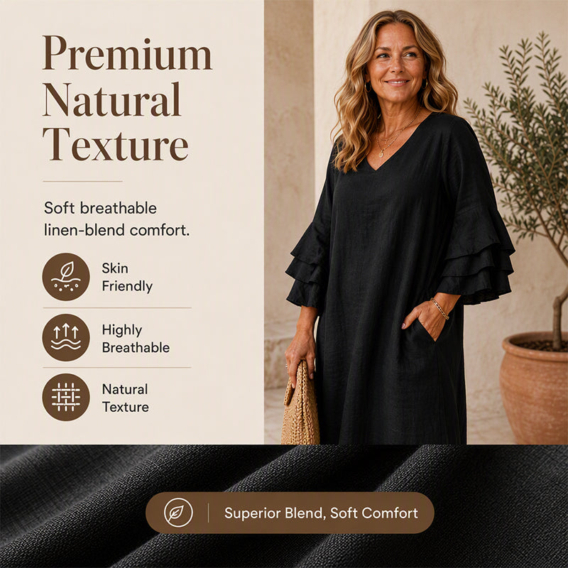 Women's V Neck Ruffle Sleeve Dress