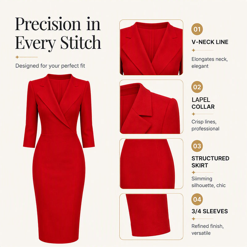 Women's V-Neck 3/4 Sleeve Blazer Dress