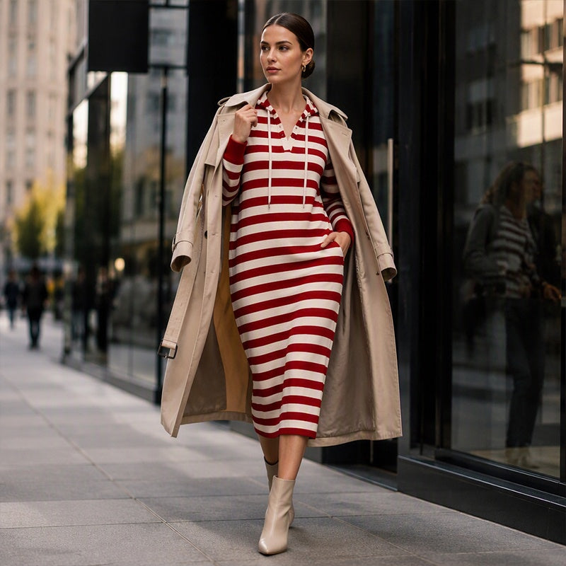 Hot Sale 49% OFF💖Women's Casual Striped Hoodie Dress