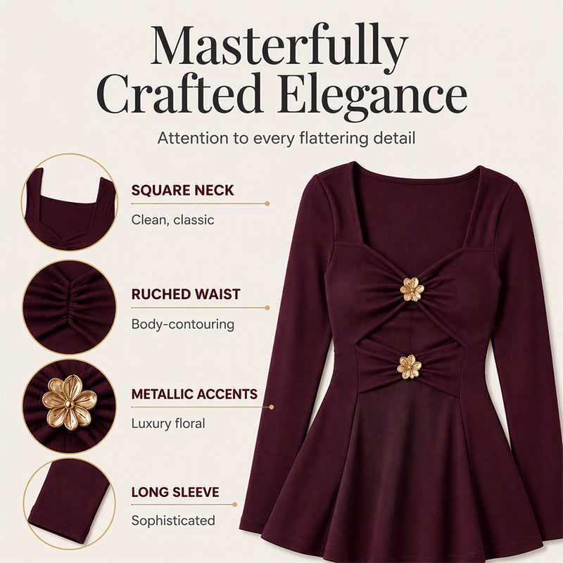 👚✨Women's V-Neck Peplum Top with Flower Accents