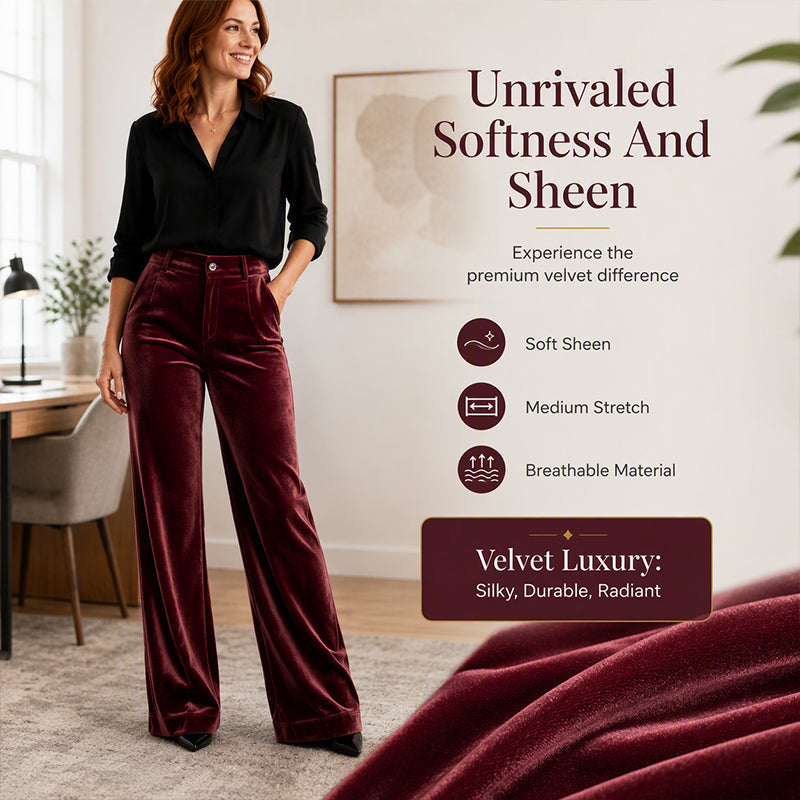 ✨ Elevated Comfort | Women's High-Waisted Velvet Wide-Leg Pants