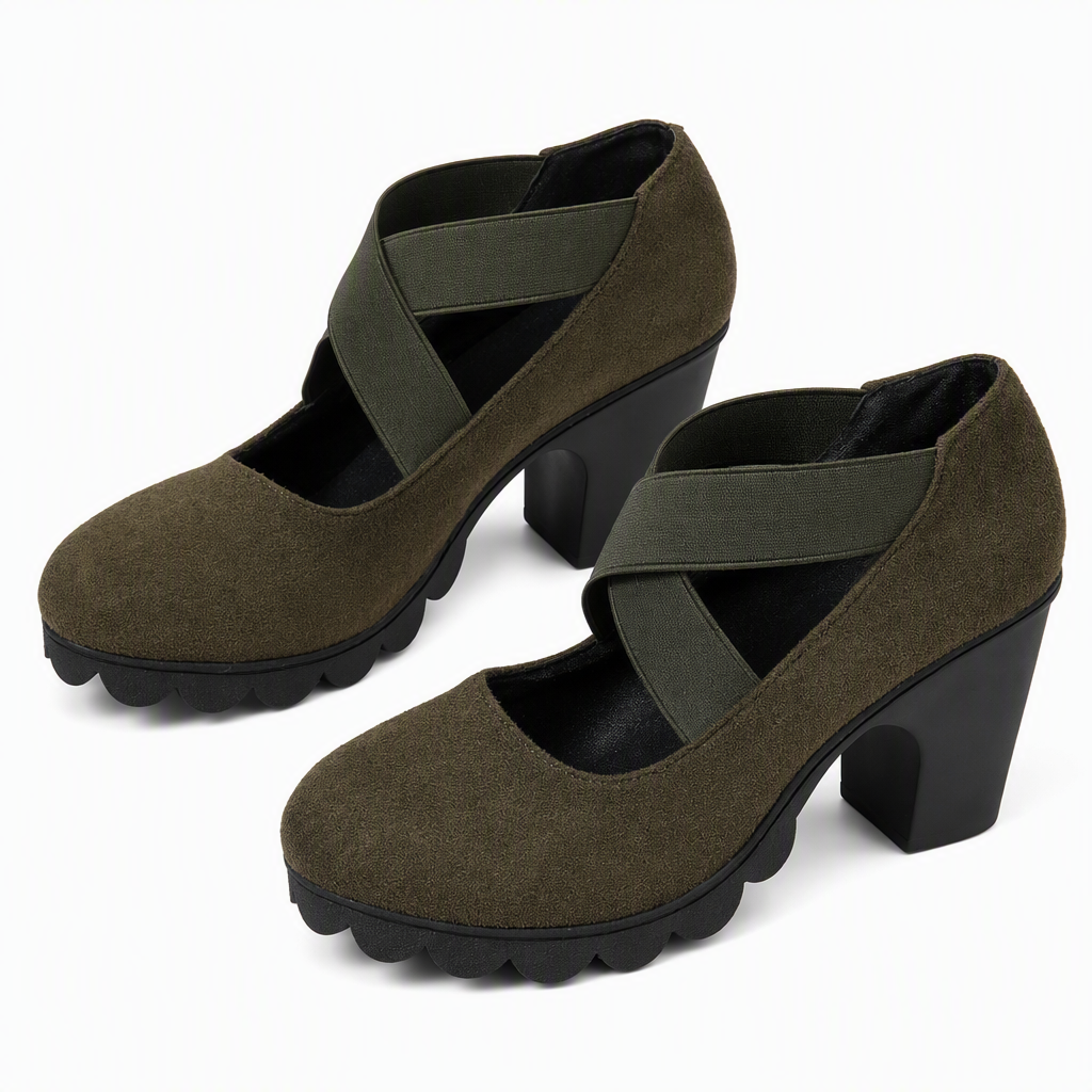 Womens Round Toe Crisscross Strap Mary Jane Shoes Chunky Heel Platform Cutout High Heels