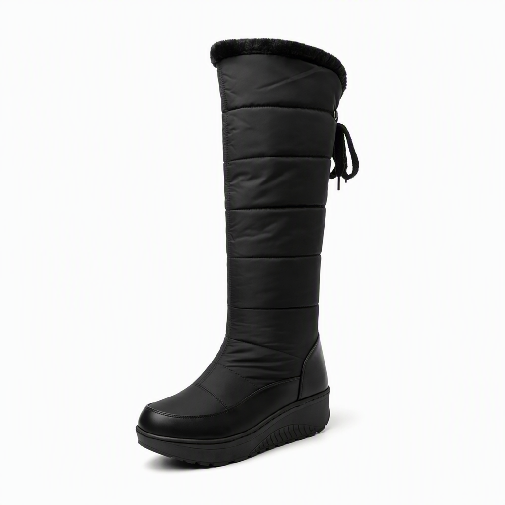 Women's Waterproof Down Cotton Snow Boots Winter Mid-Calf Boots with Round Toe Thick Sole and Warm Lining