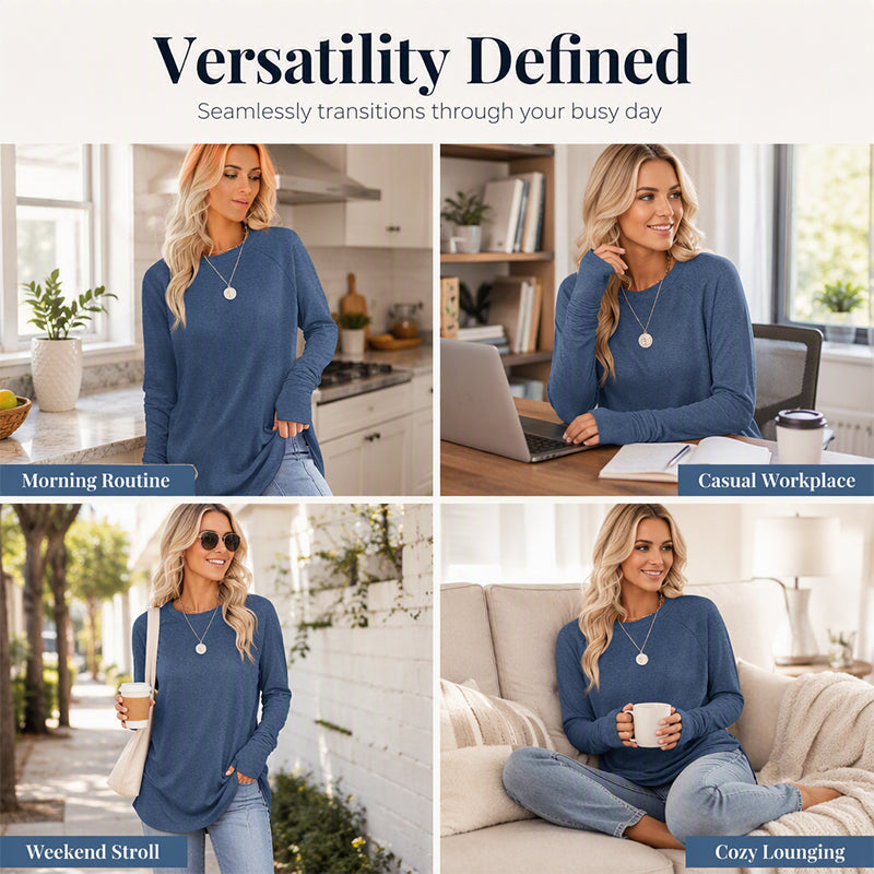 💖This week's Hot Sales - Only ￡13.99✨🍂Women's Casual Crewneck Long Sleeve Top With Thumb Holes and Curved Hem