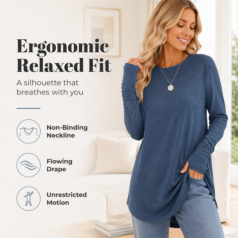 💖This week's Hot Sales - Only ￡13.99✨🍂Women's Casual Crewneck Long Sleeve Top With Thumb Holes and Curved Hem