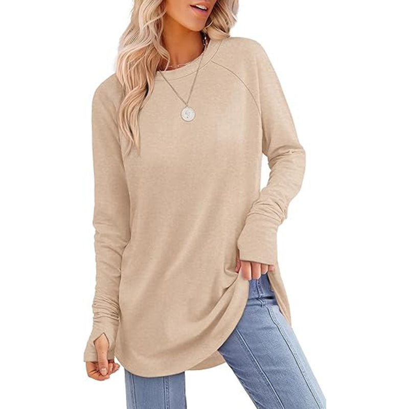💖This week's Hot Sales - Only ￡13.99✨🍂Women's Casual Crewneck Long Sleeve Top With Thumb Holes and Curved Hem