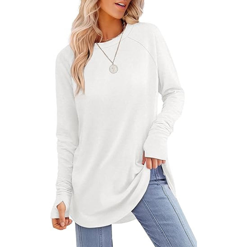 💖This week's Hot Sales - Only ￡13.99✨🍂Women's Casual Crewneck Long Sleeve Top With Thumb Holes and Curved Hem