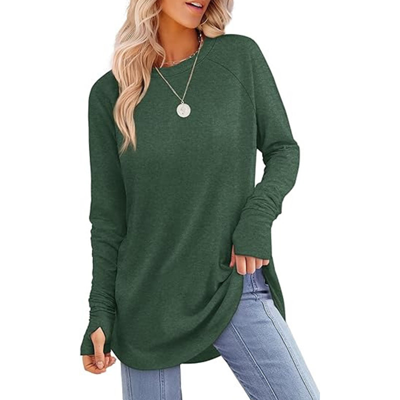 💖This week's Hot Sales - Only ￡13.99✨🍂Women's Casual Crewneck Long Sleeve Top With Thumb Holes and Curved Hem