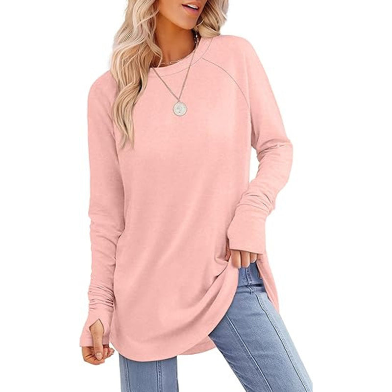 💖This week's Hot Sales - Only ￡13.99✨🍂Women's Casual Crewneck Long Sleeve Top With Thumb Holes and Curved Hem