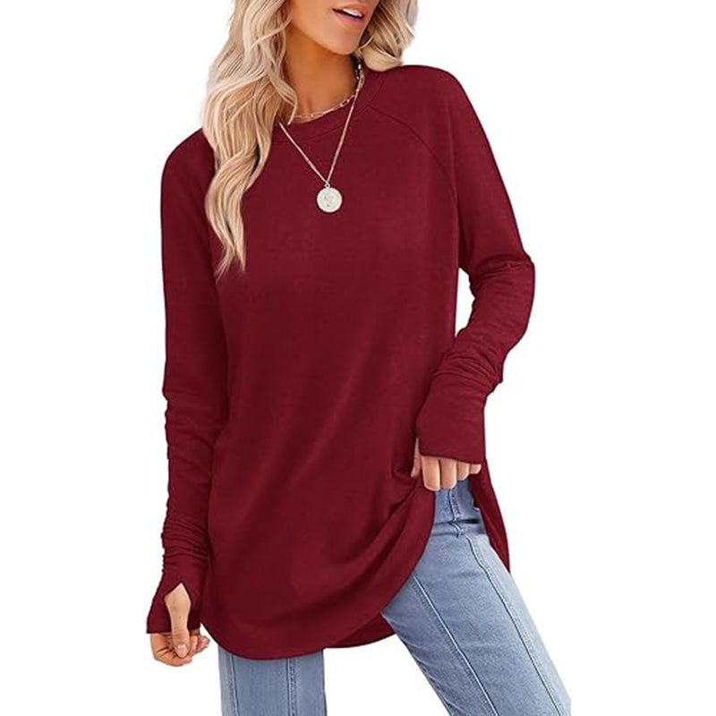 💖This week's Hot Sales - Only ￡13.99✨🍂Women's Casual Crewneck Long Sleeve Top With Thumb Holes and Curved Hem