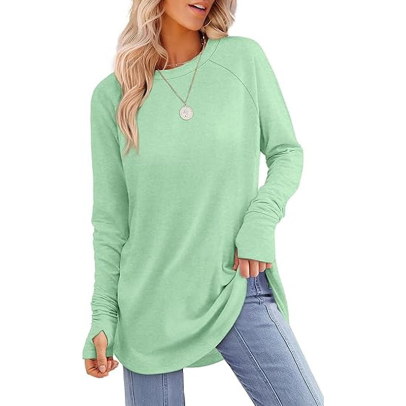 💖This week's Hot Sales - Only ￡13.99✨🍂Women's Casual Crewneck Long Sleeve Top With Thumb Holes and Curved Hem