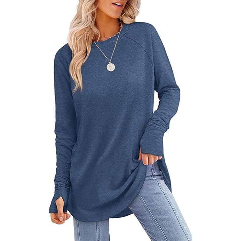 💖This week's Hot Sales - Only ￡13.99✨🍂Women's Casual Crewneck Long Sleeve Top With Thumb Holes and Curved Hem