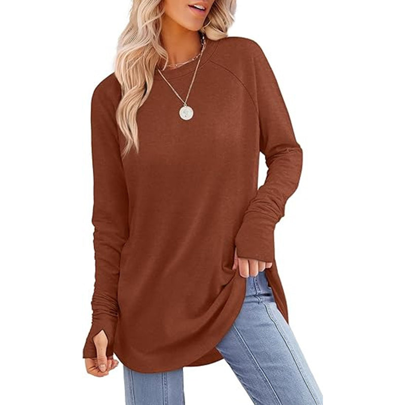 💖This week's Hot Sales - Only ￡13.99✨🍂Women's Casual Crewneck Long Sleeve Top With Thumb Holes and Curved Hem