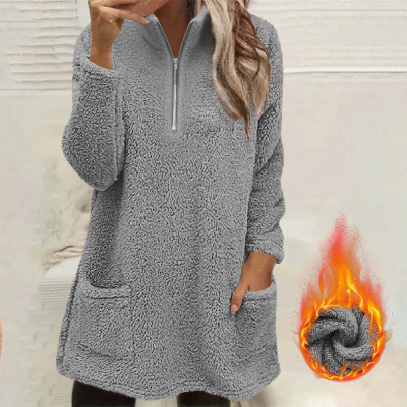 ☁️ Plush Warmth, Easy Half-Zip Style | Women's Pocket Sweatshirt ⚡ Free Shipping