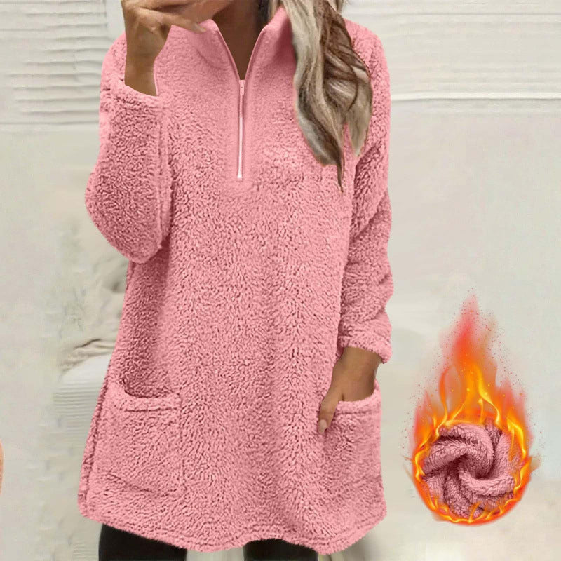 ☁️ Plush Warmth, Easy Half-Zip Style | Women's Pocket Sweatshirt ⚡ Free Shipping
