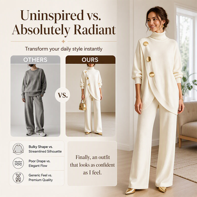 🧶 Cozy Turtleneck, Flattering Wide-Leg Style | Women's 2-Piece Knit Set ⚡ Free Shipping
