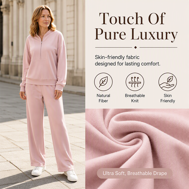 Women's Half-Zip Sweatshirt & Wide-Leg Pants Set