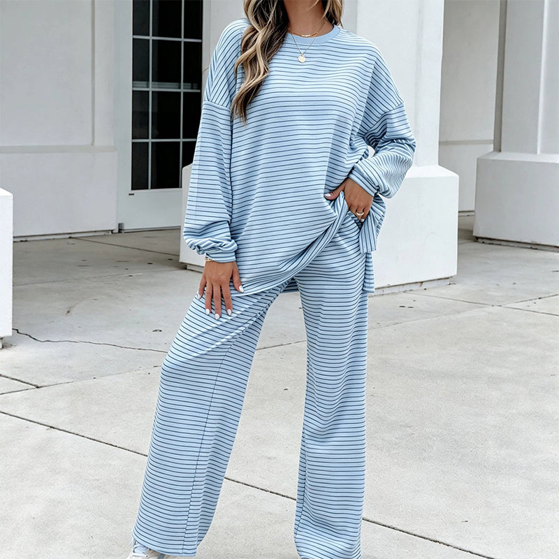 Women's Striped Pullover & Wide-Leg Pants 2-Piece Set