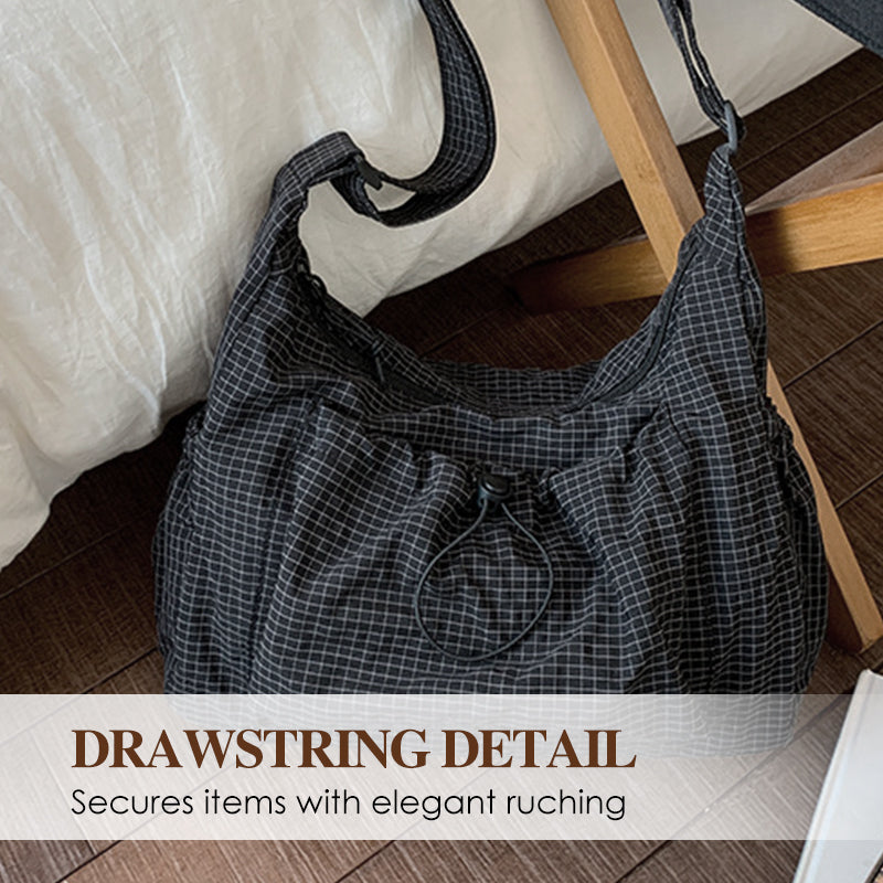 Plaid Drawstring Ruched Cloud Bag