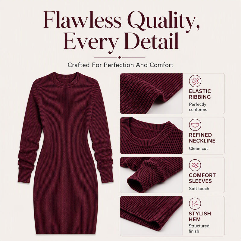 Hot Sale 49% OFF💖Women's Crew Neck Ribbed Knit Bodycon Dress