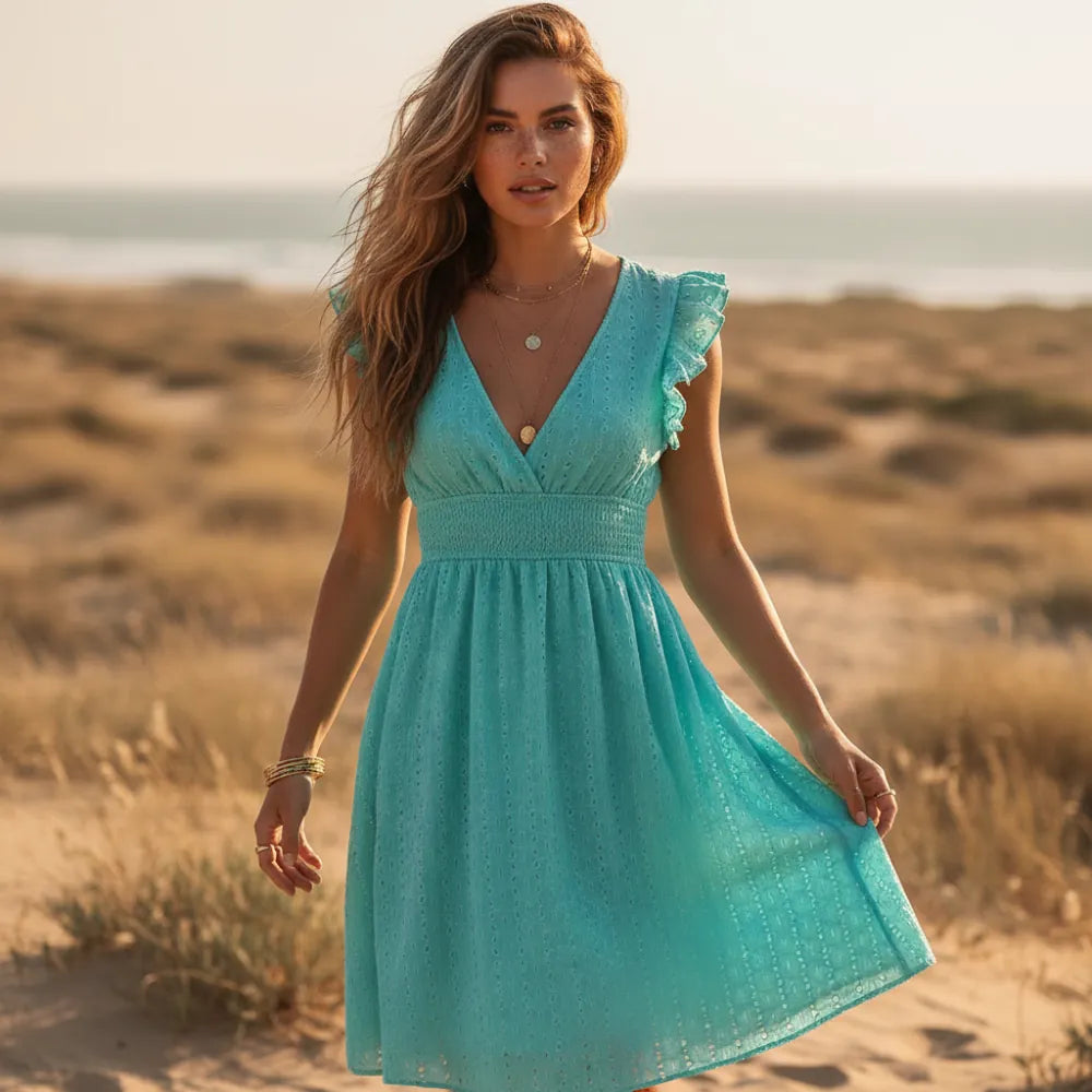 Boho Eyelet Lace Midi Dress