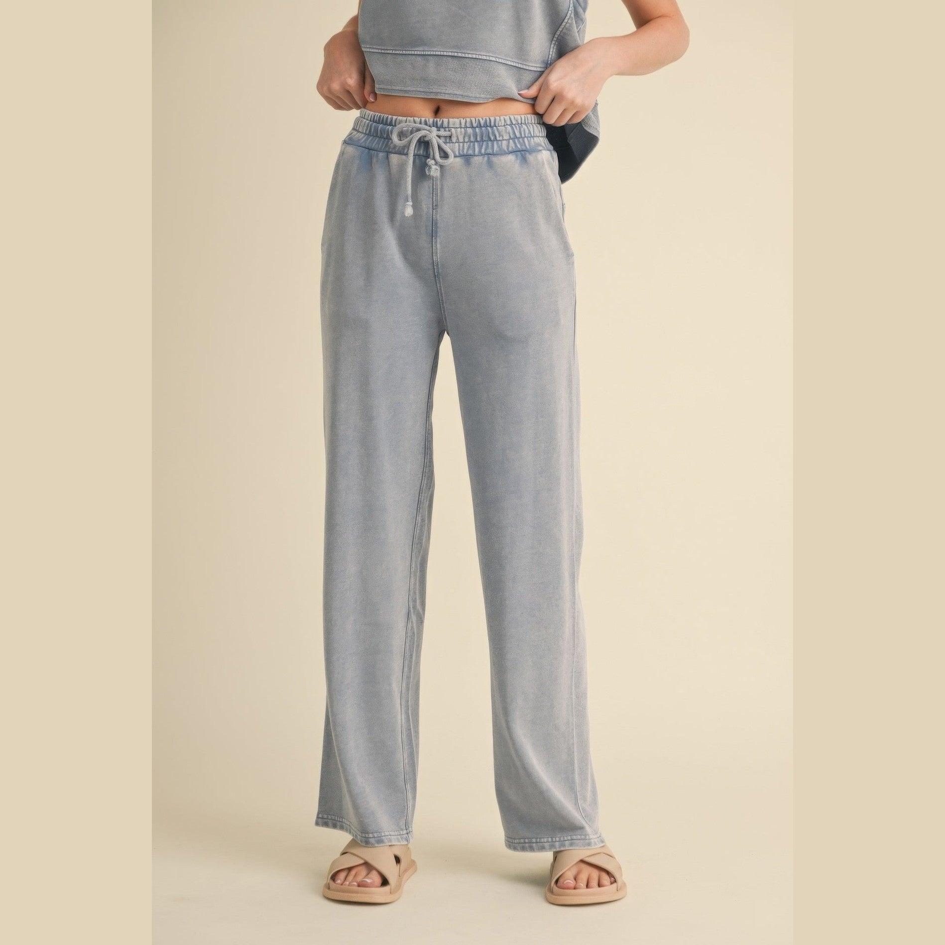 VacationGrabs Womens Relaxed Fit Mineral Wash Trousers