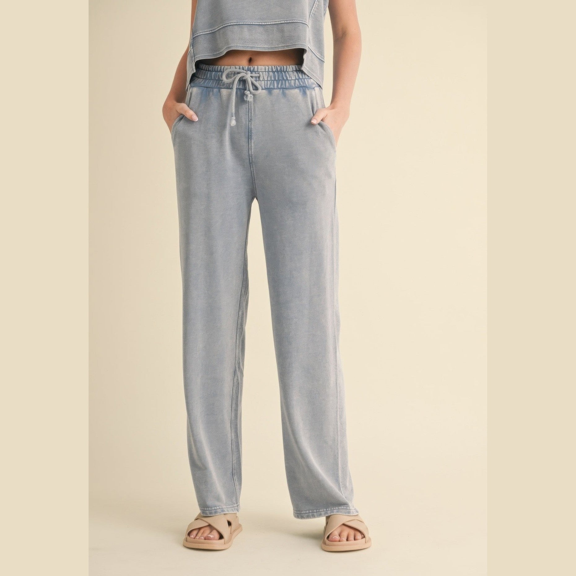VacationGrabs Womens Relaxed Fit Mineral Wash Trousers