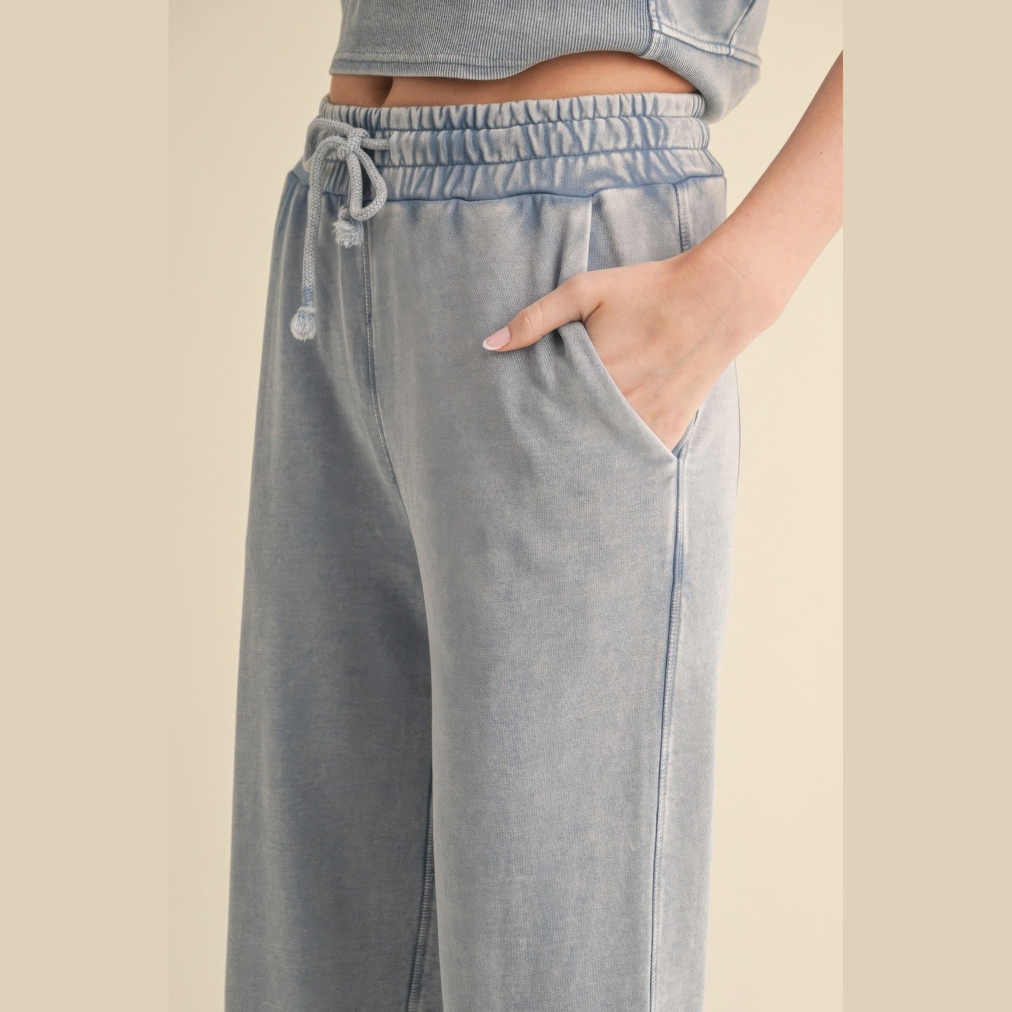 VacationGrabs Womens Relaxed Fit Mineral Wash Trousers