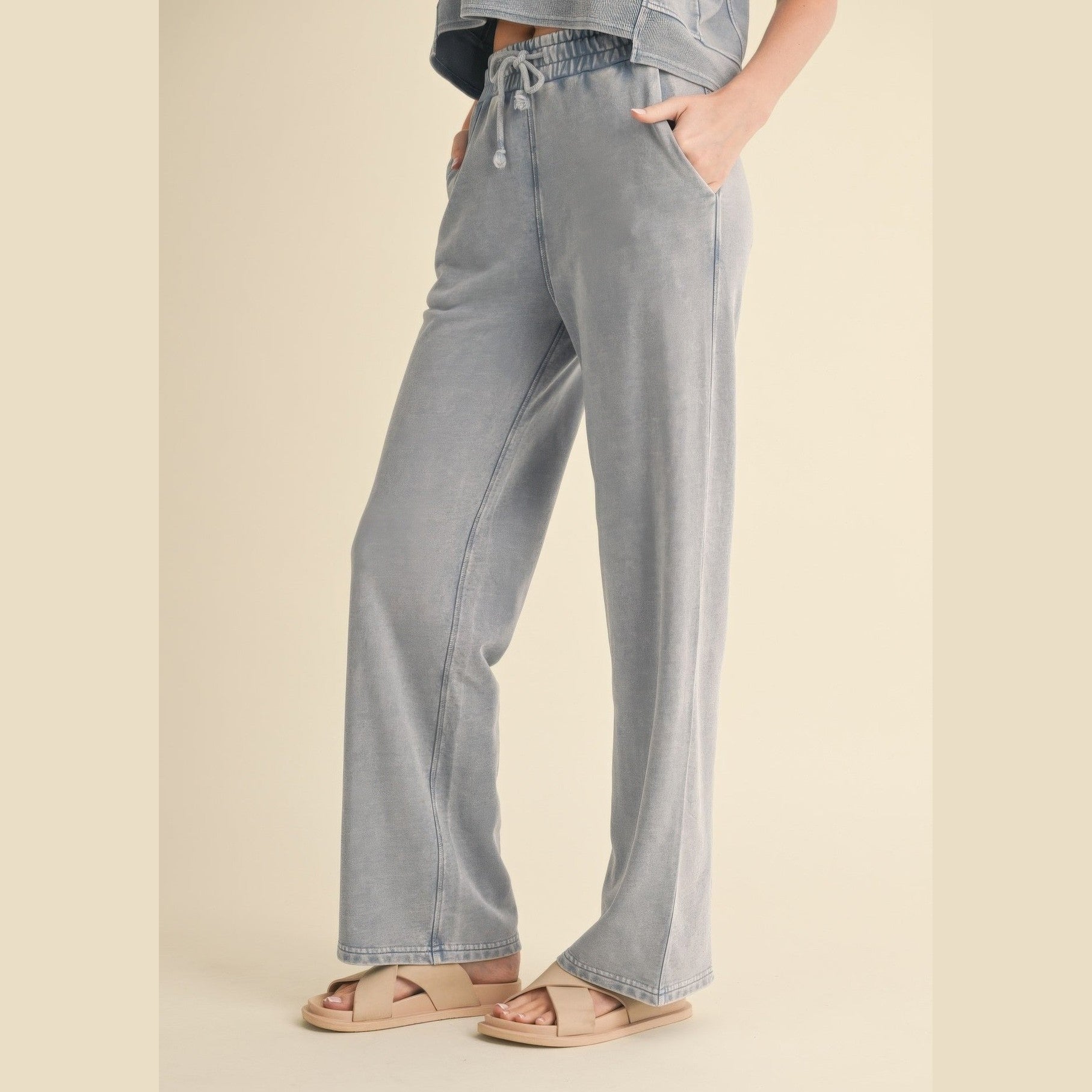 VacationGrabs Womens Relaxed Fit Mineral Wash Trousers