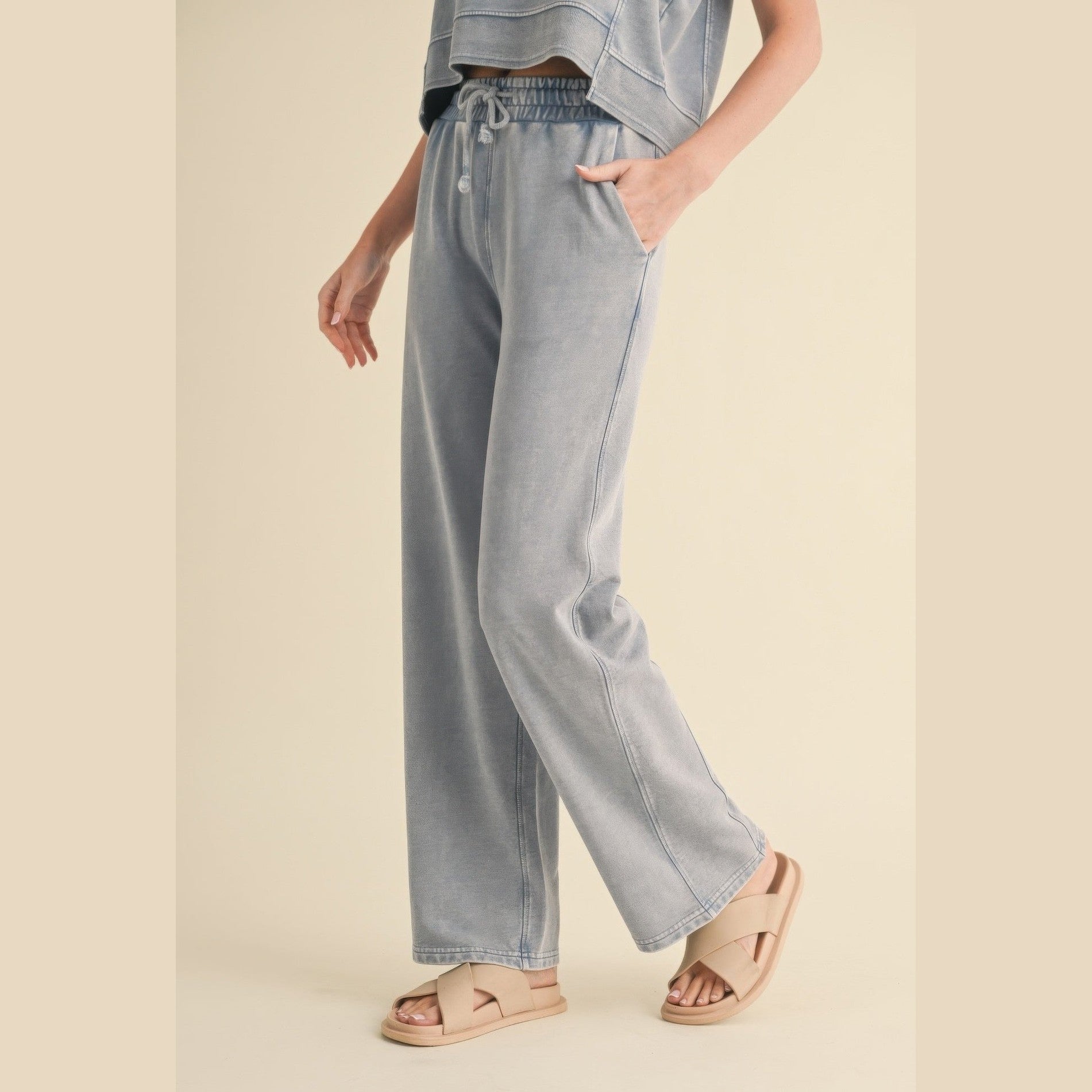 VacationGrabs Womens Relaxed Fit Mineral Wash Trousers