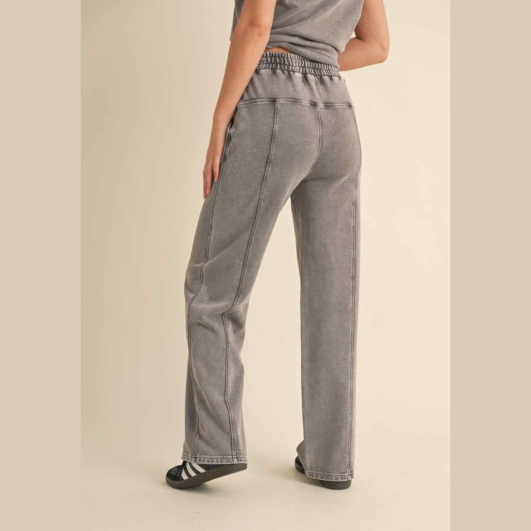 VacationGrabs Womens Relaxed Fit Mineral Wash Trousers