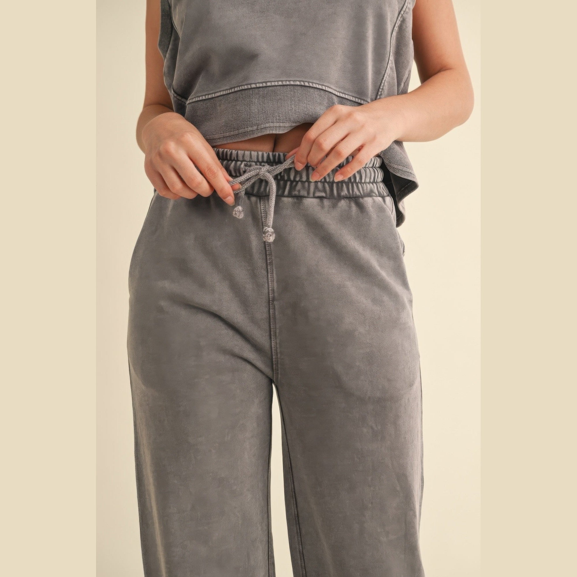 VacationGrabs Womens Relaxed Fit Mineral Wash Trousers
