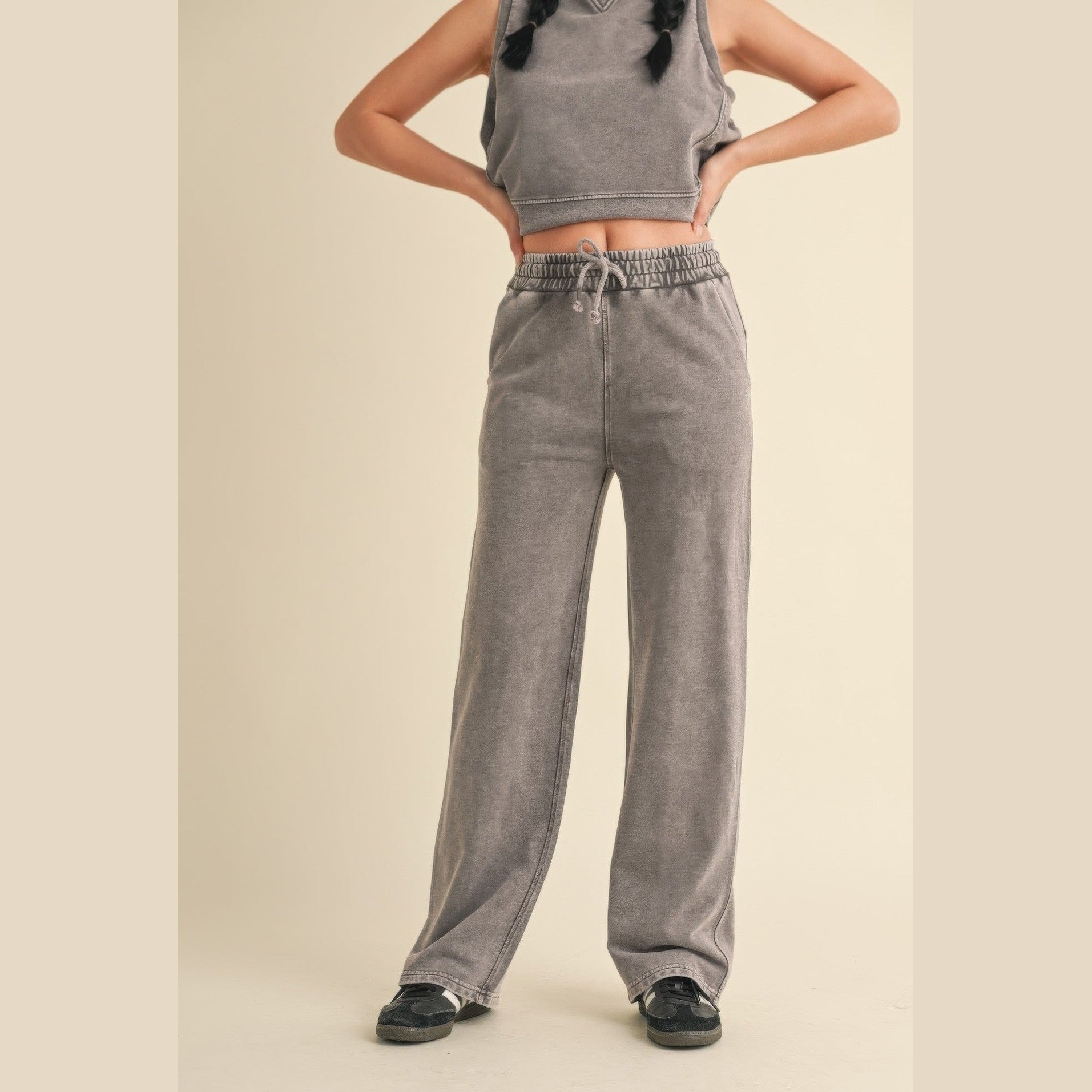 VacationGrabs Womens Relaxed Fit Mineral Wash Trousers