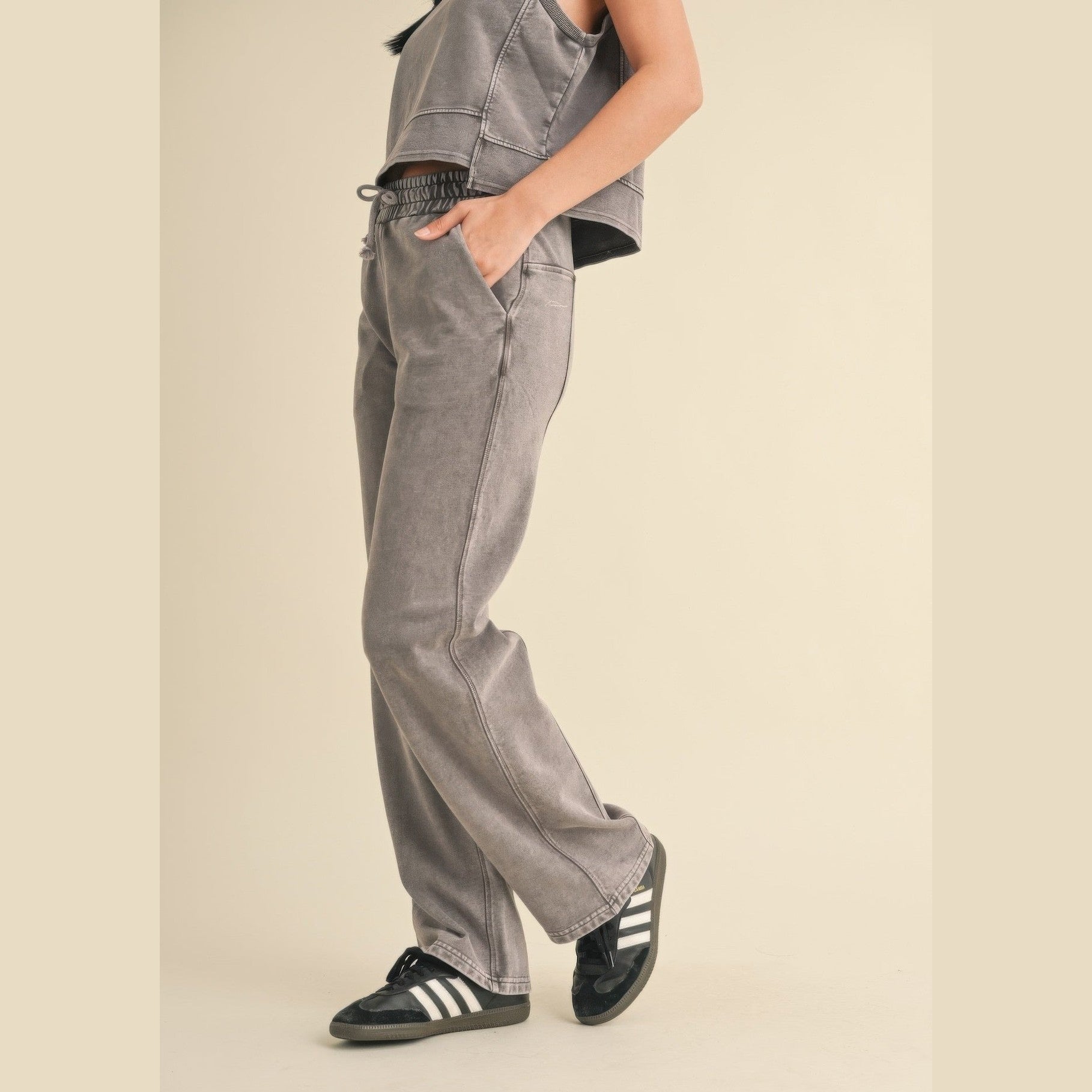VacationGrabs Womens Relaxed Fit Mineral Wash Trousers