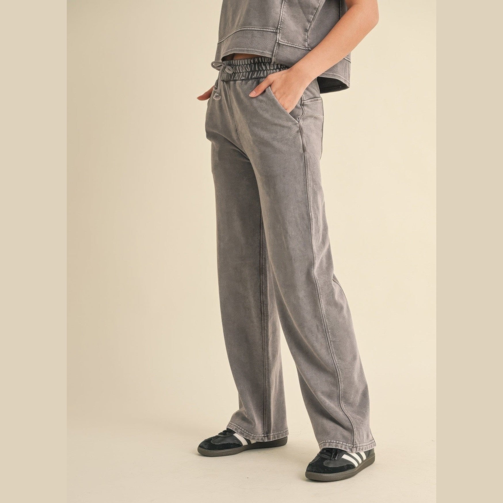 VacationGrabs Womens Relaxed Fit Mineral Wash Trousers