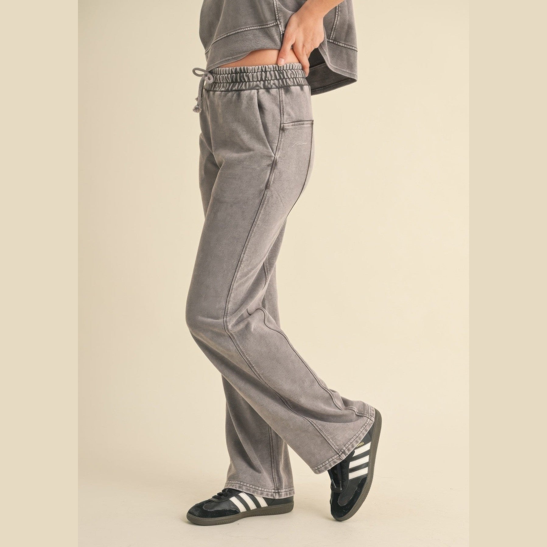 VacationGrabs Womens Relaxed Fit Mineral Wash Trousers