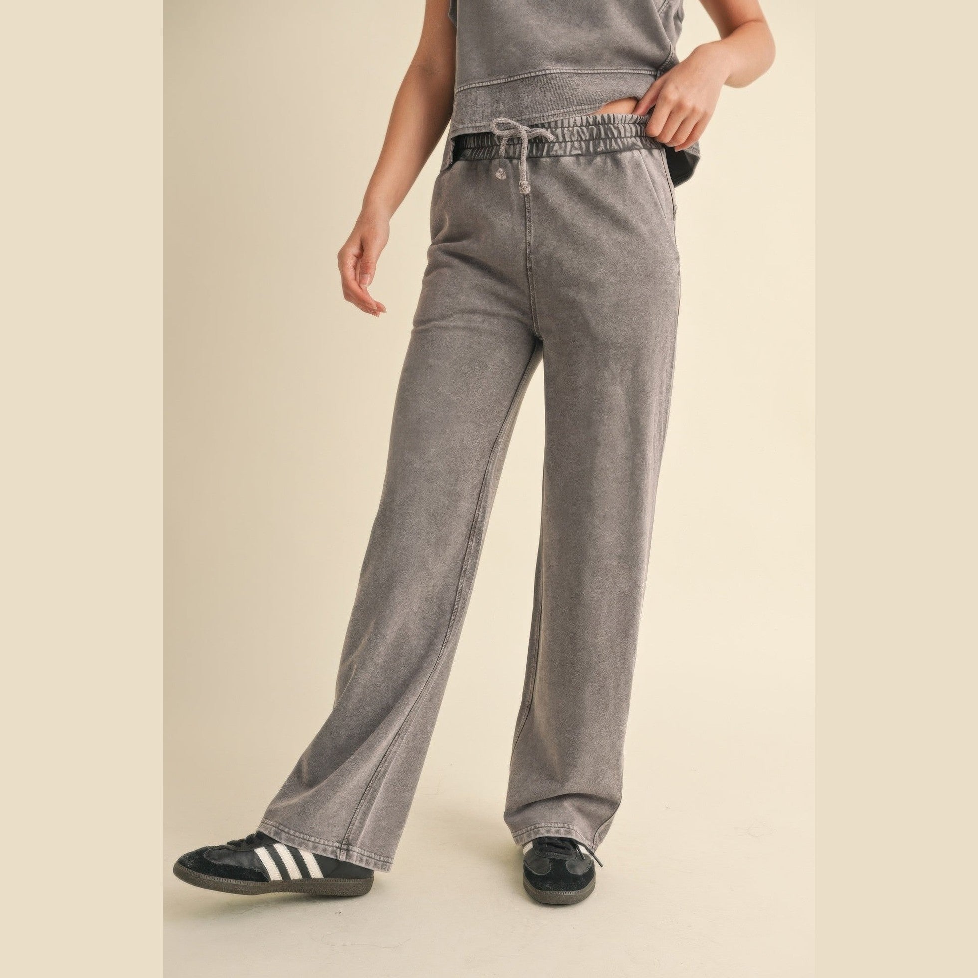 VacationGrabs Womens Relaxed Fit Mineral Wash Trousers