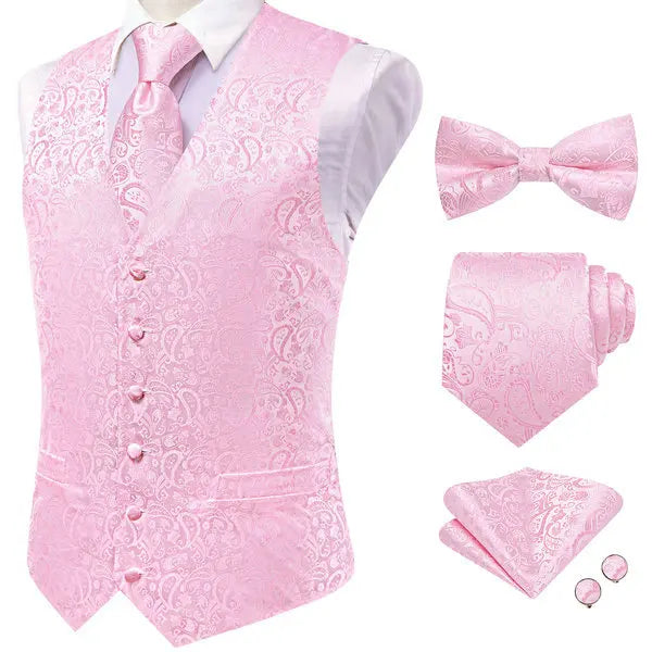 Elegant Waistcoat for Men in Pink Floral Design